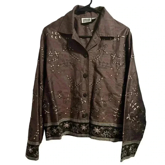 Chico’s Design Embroidered 100% Silk Lightweight Jacket Size Medium - Picture 1 of 5